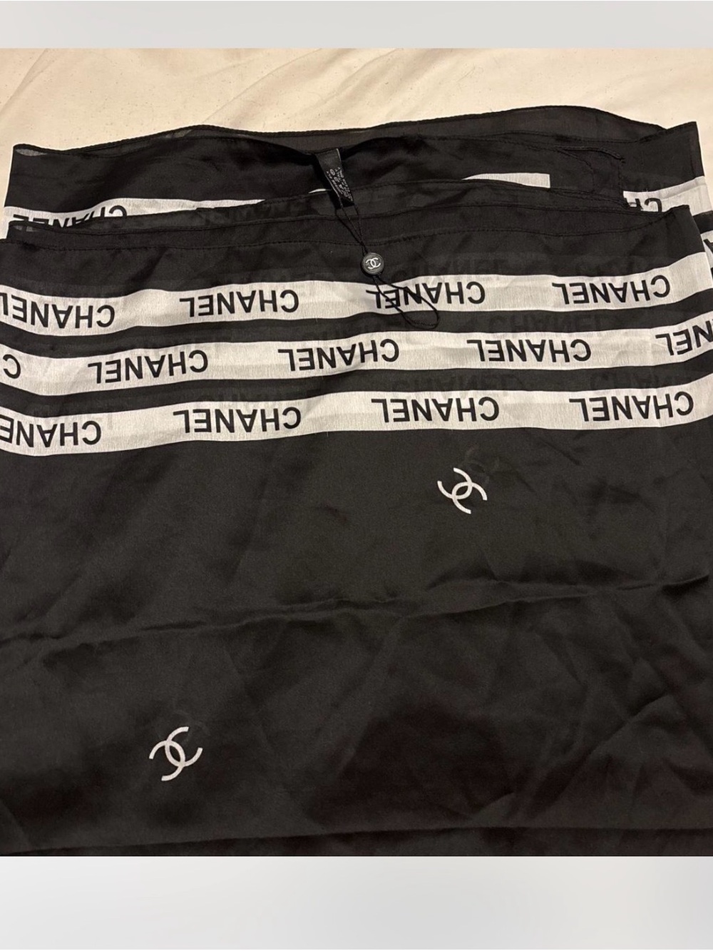 Black Logo-Trim Silk Scarf